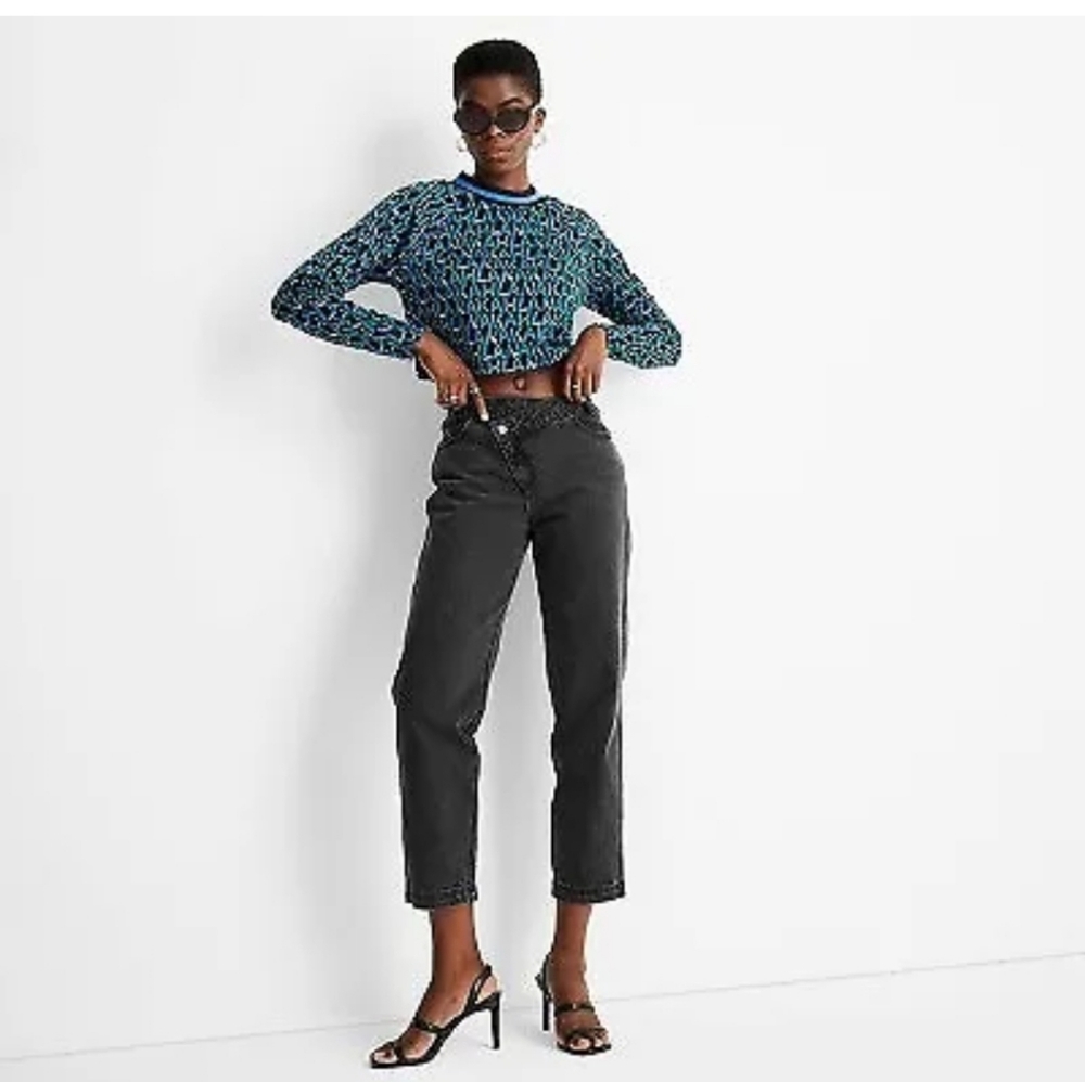 Women's High-Rise Overlap Waist Straight Leg Jeans - Future Collective